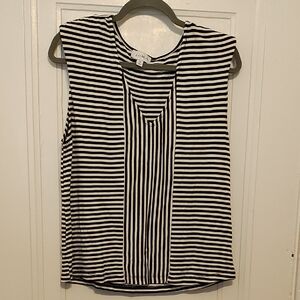 Evereve Black and White Striped Shoulder Pad Top
